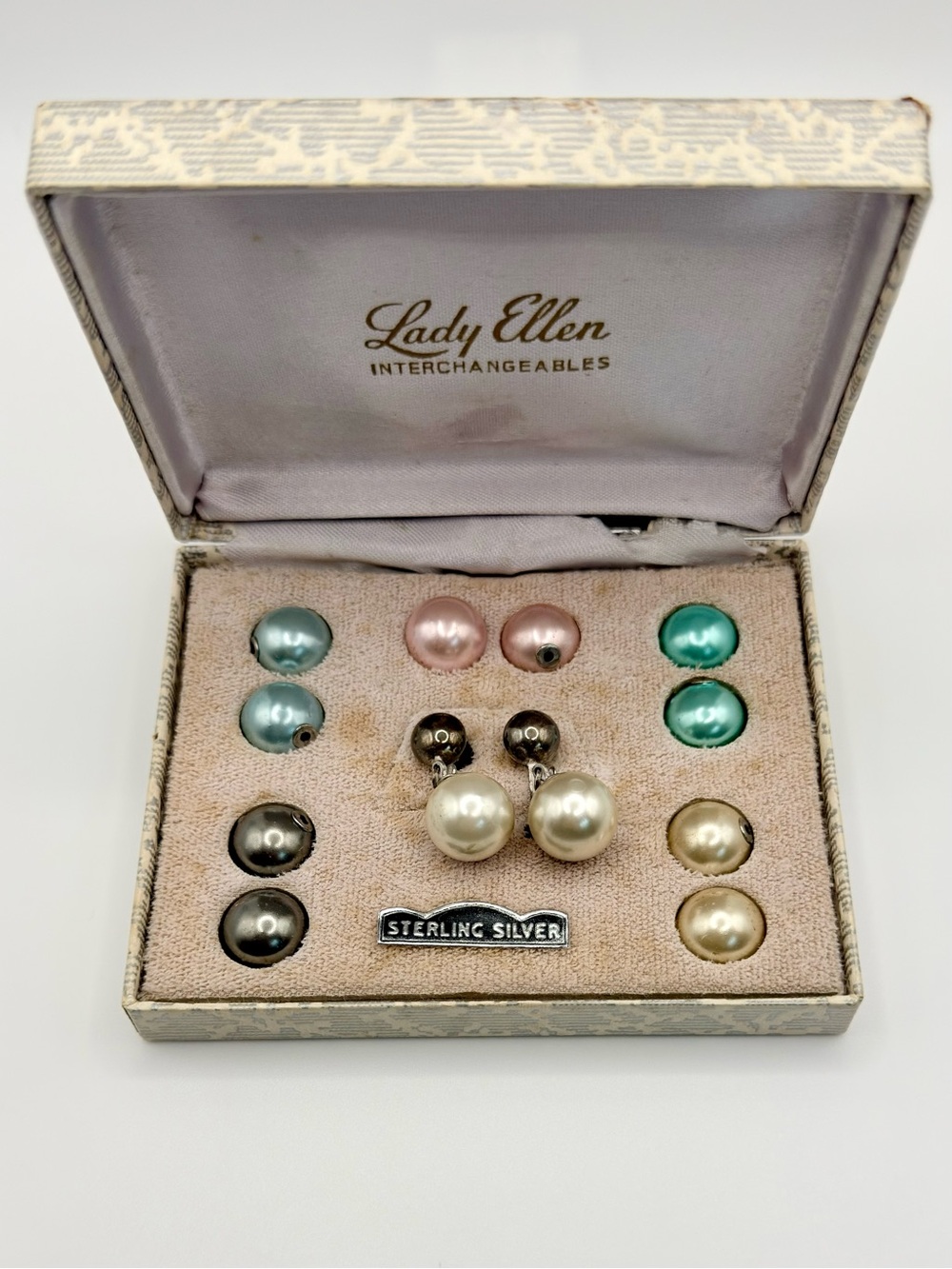 Vintage Lady Ellen Sterling Silver Interchangeable Pearl Earring Set